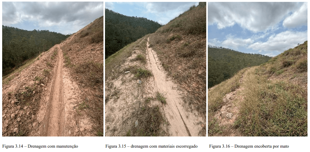 Vista geral do canteiro com indicação de áreas e elementos de drenagem.